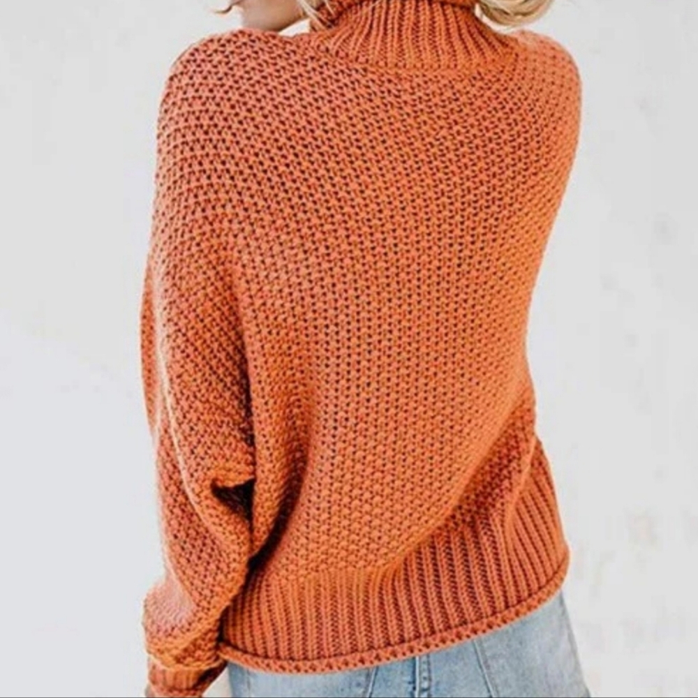 Burnt Orange Waffle Knit Turtleneck Sweater Size XL - Picture 6 of 8